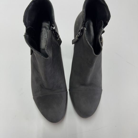 Rag‎ & Bone Boots Womens 37.5 Grey Black Harrow Suede Block Heel Ankle Bootie - Picture 2 of 11